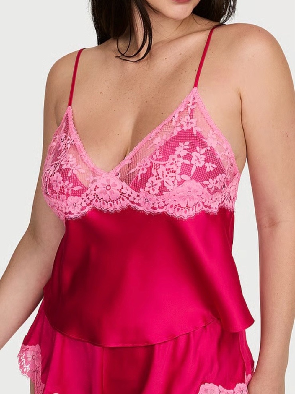 Victoria’s Secret Satin Lace-Trim Cami and Flutter Shorts Set
